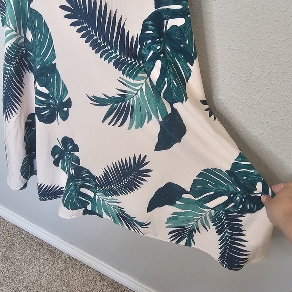 Old Navy Tropical Fit Flare Dress‎ Womens XL Skater Pink Green Leaf Mini V Neck - Picture 4 of 11